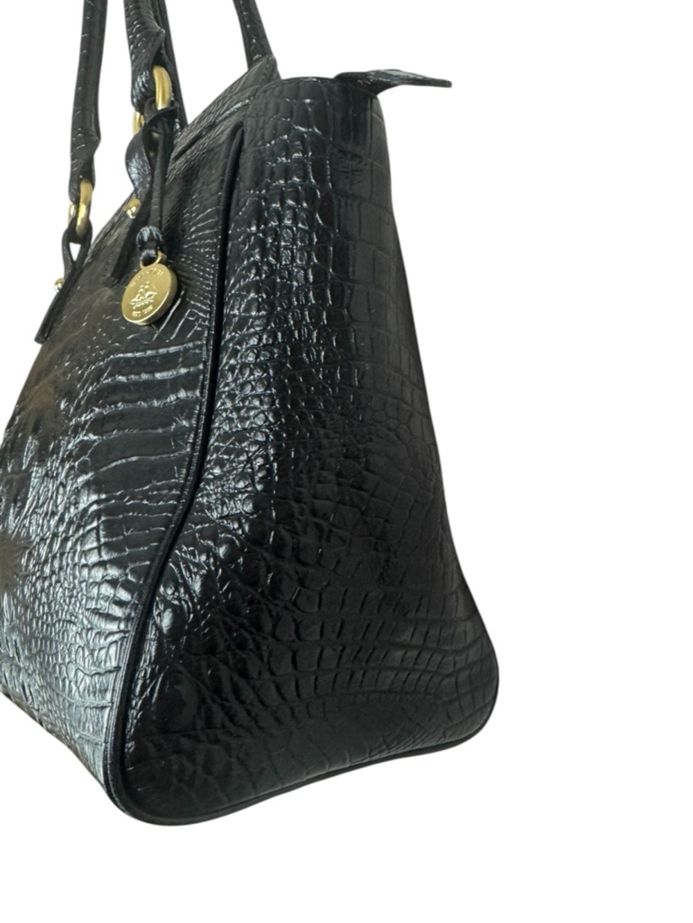 Brahmin Embossed Crocodile Shoulder Zip Top Black Bag - Picture 3 of 14